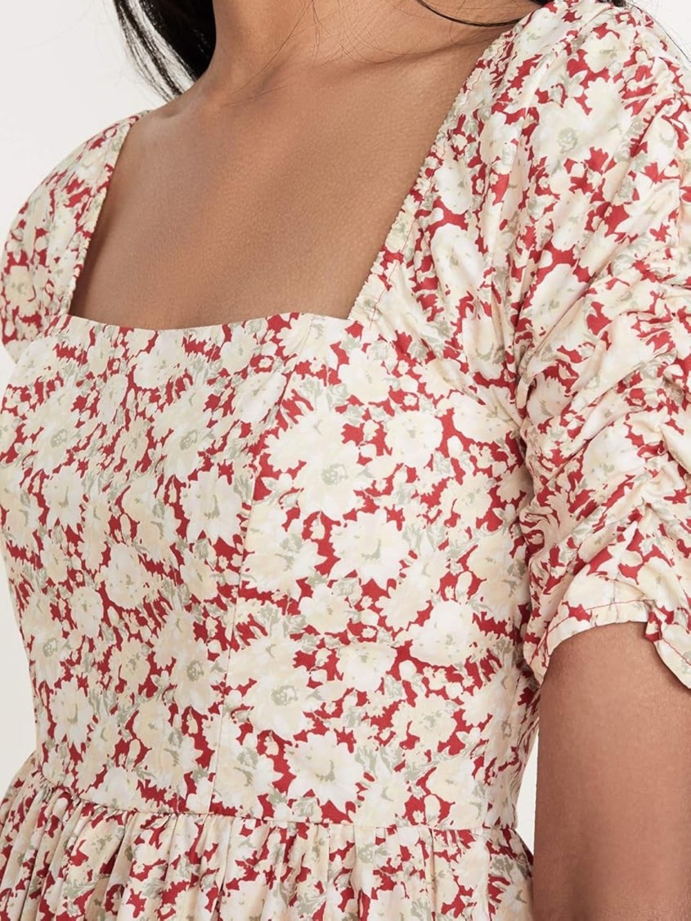 FP Free People She's A Dream Midi Dress - 100% Cotton Red Floral Milkmaid Dress - Picture 7 of 8